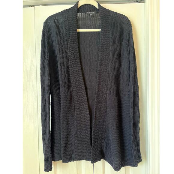 EILEEN FISHER Cotton Linen Shawl Collar Textured Black Sweater - Picture 1 of 4